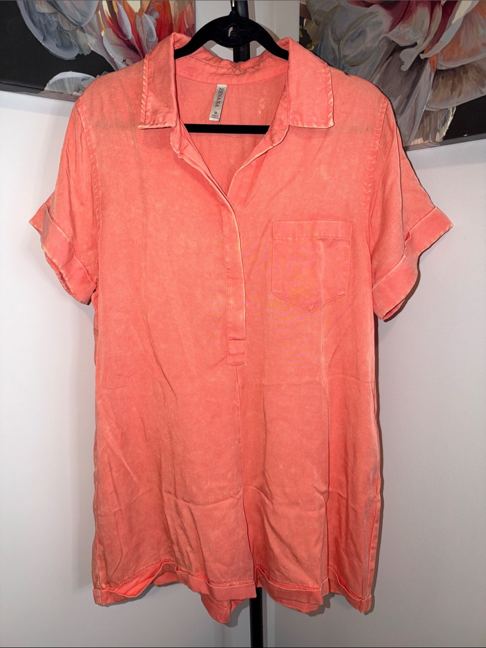 Zenana Outfitters Coral-Orange Short-Sleeve Romper